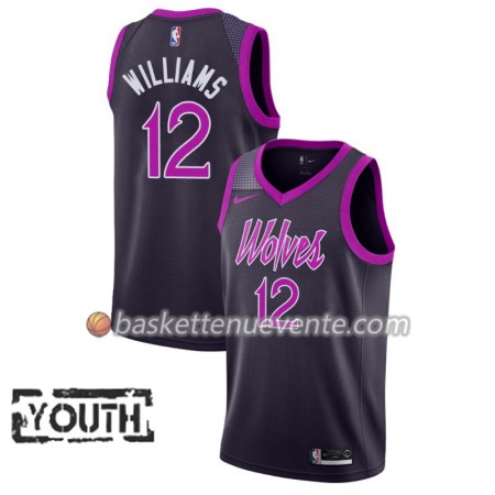 Maillot Basket Minnesota Timberwolves C.J. Williams 12 2018-19 Nike City Edition Pourpre Swingman - Enfant